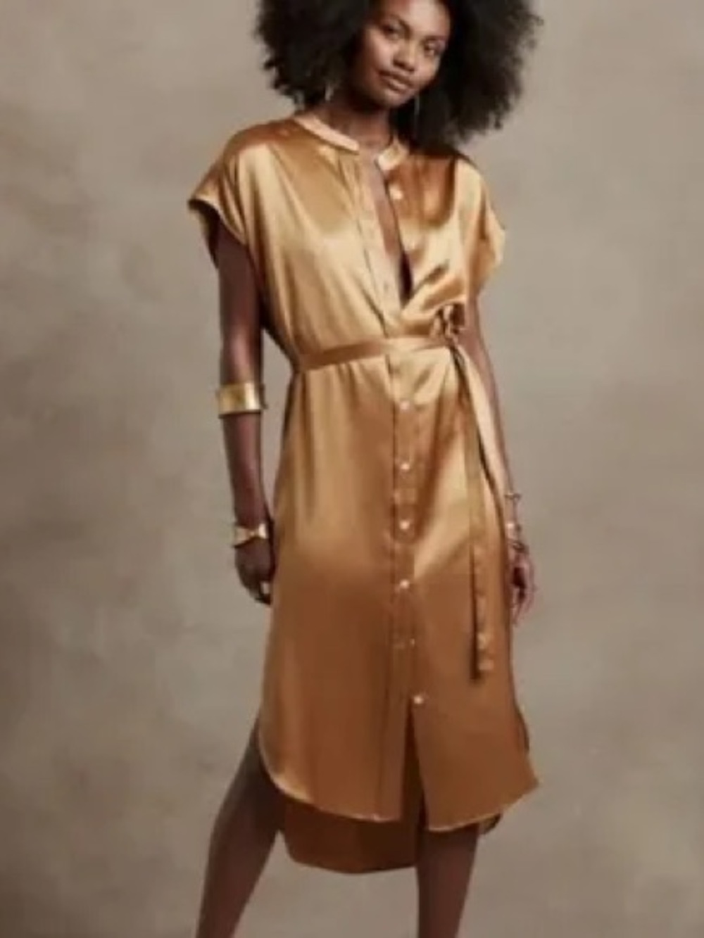 Banana Republic Silk Shirt Dress in Golden Bronze